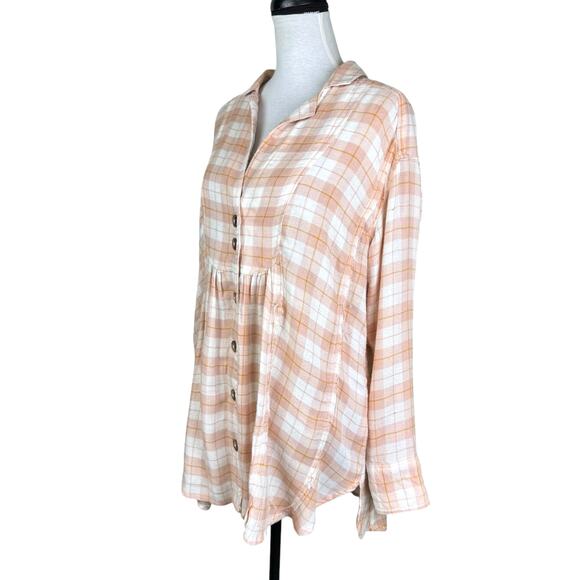 Free People All About the Feels Rose Pink Plaid Button Down Wool Blend Tunic Top - Picture 4 of 13